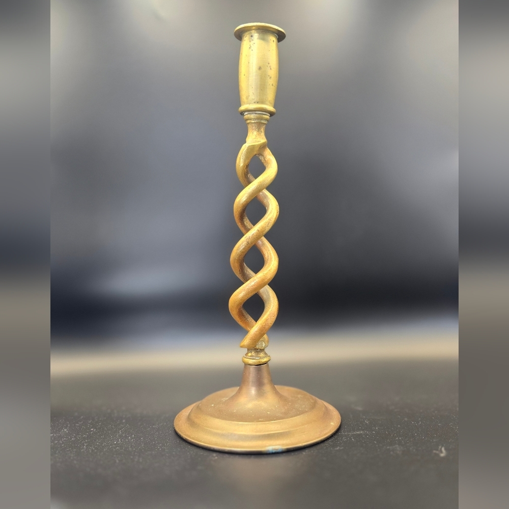 Antique Vintage English peerage Brass mcm Twist spiral Candlesticks Holders